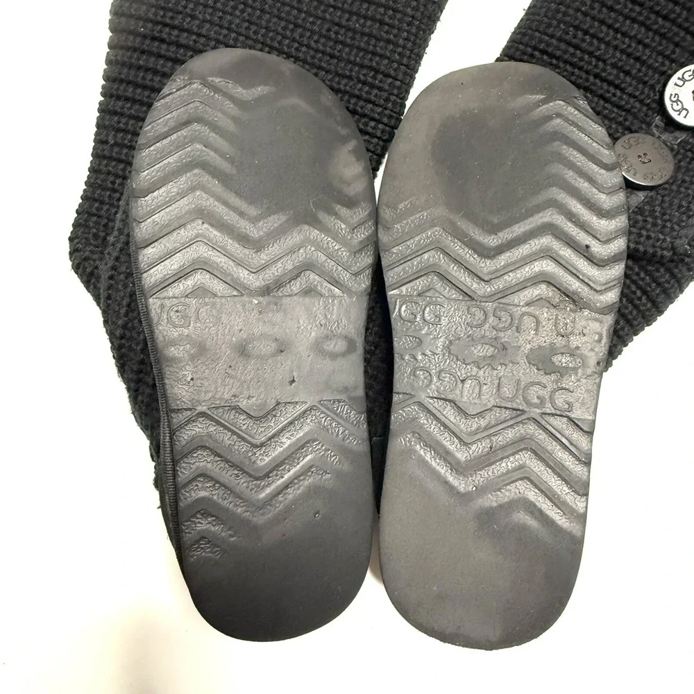UGG Cardy Black Talk Knit Boots Women's size 7 Classic Three Buttons‎ Flaw 5819